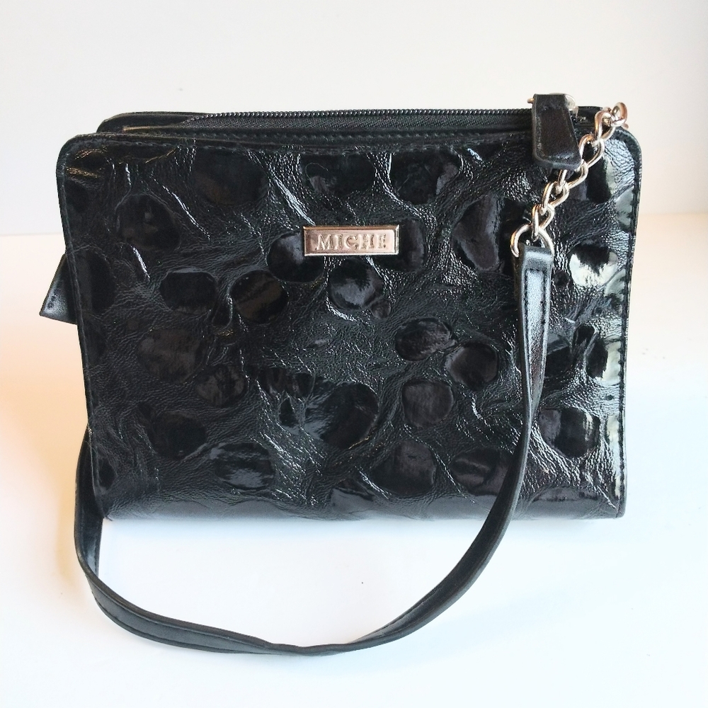 Miche Women's Embossed Black Patent Leather Removable Sliver Chain Strap Handbag
